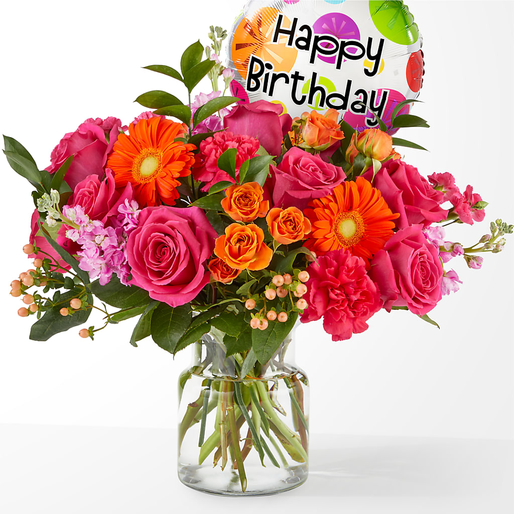 Fiesta Bouquet with Birthday Balloon – Family Florist, Red Springs NC