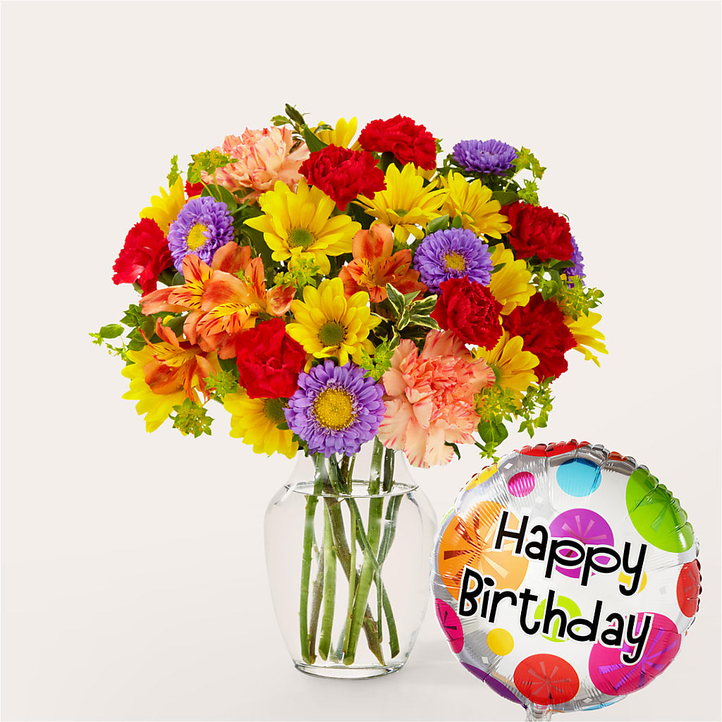 Kaleidoscope Bouquet with Birthday Balloon – Family Florist, Red Springs NC