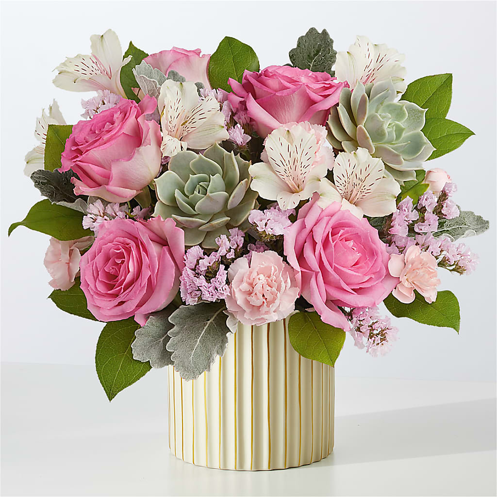 Dusty Rose Bouquet with Ivory Vase – Family Florist, Red Springs NC