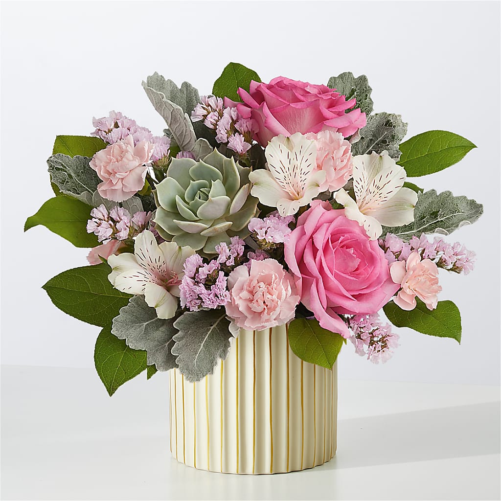 Dusty Rose Bouquet with Ivory Vase – Family Florist, Red Springs NC