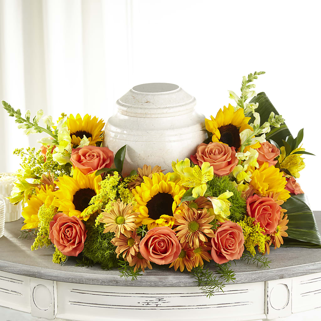 Faithful Sunflower Cremation Adornment – Family Florist, Red Springs NC