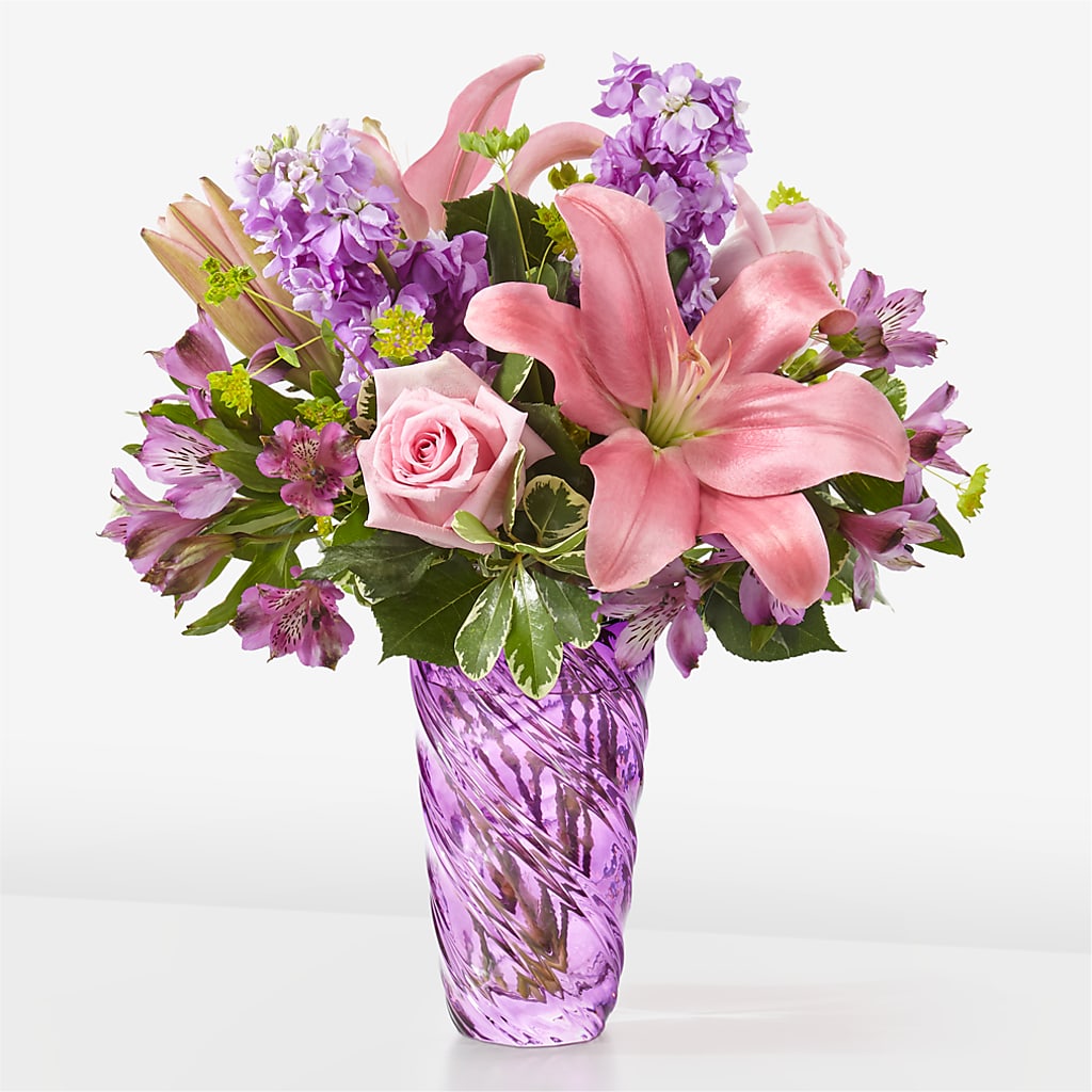 Precious Petals Bouquet with Luxe Swirl Vase – Family Florist, Red Springs NC