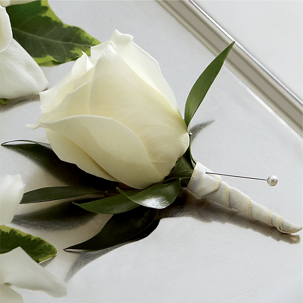 White Rose Boutonniere – Family Florist, Red Springs NC