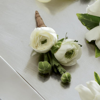 White Ranunculus Boutonniere –  Family Florist, Red Springs NC